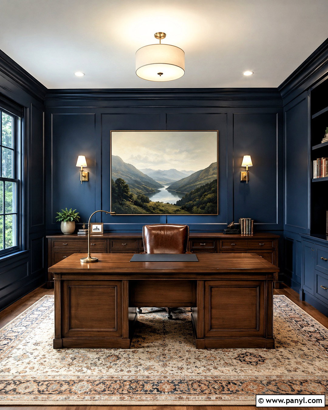 Dark Blue Office With Wall Paneling - 20 dark blue office ideas