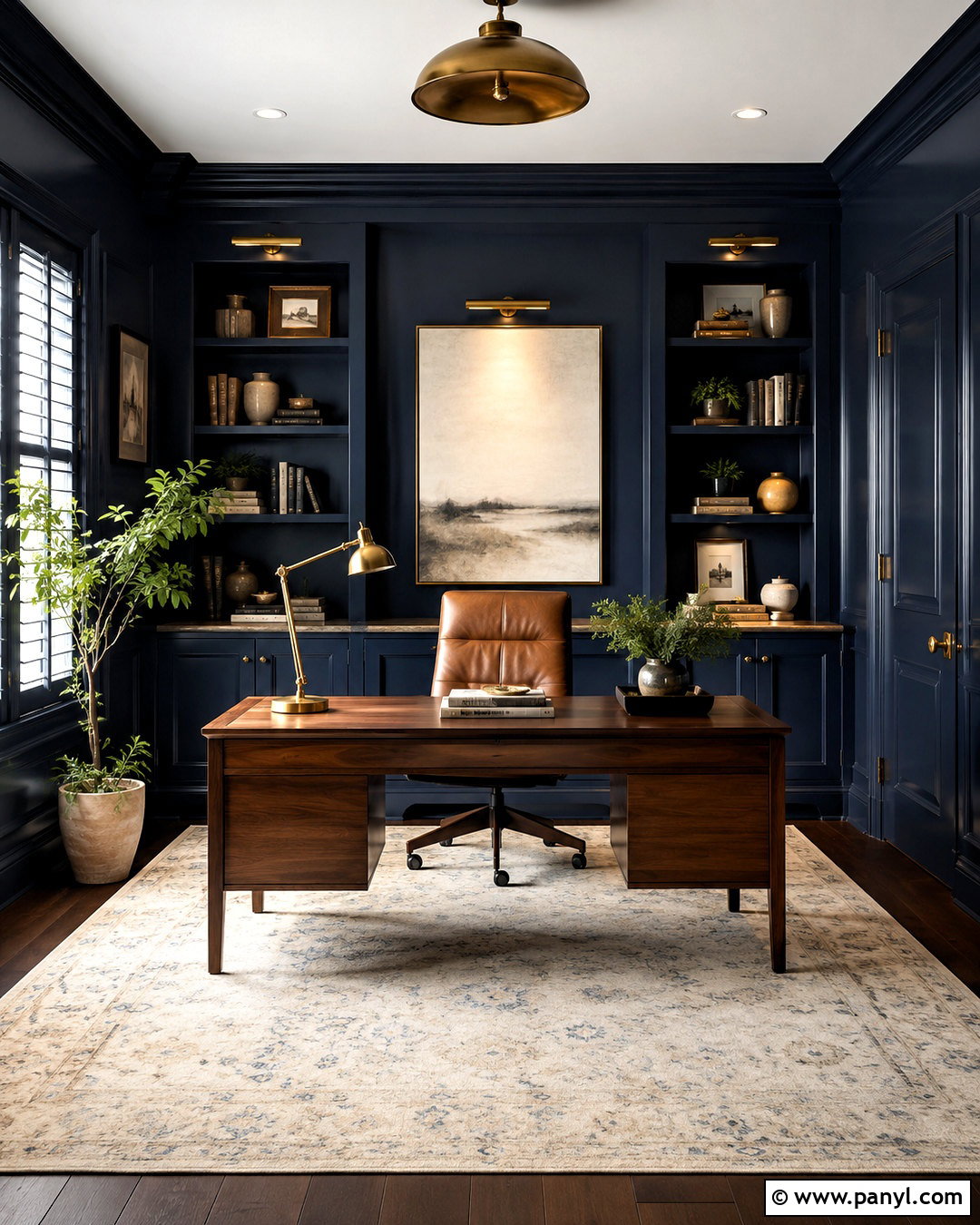 Dark Blue Office With White Built-In Shelves - 20 dark blue office ideas