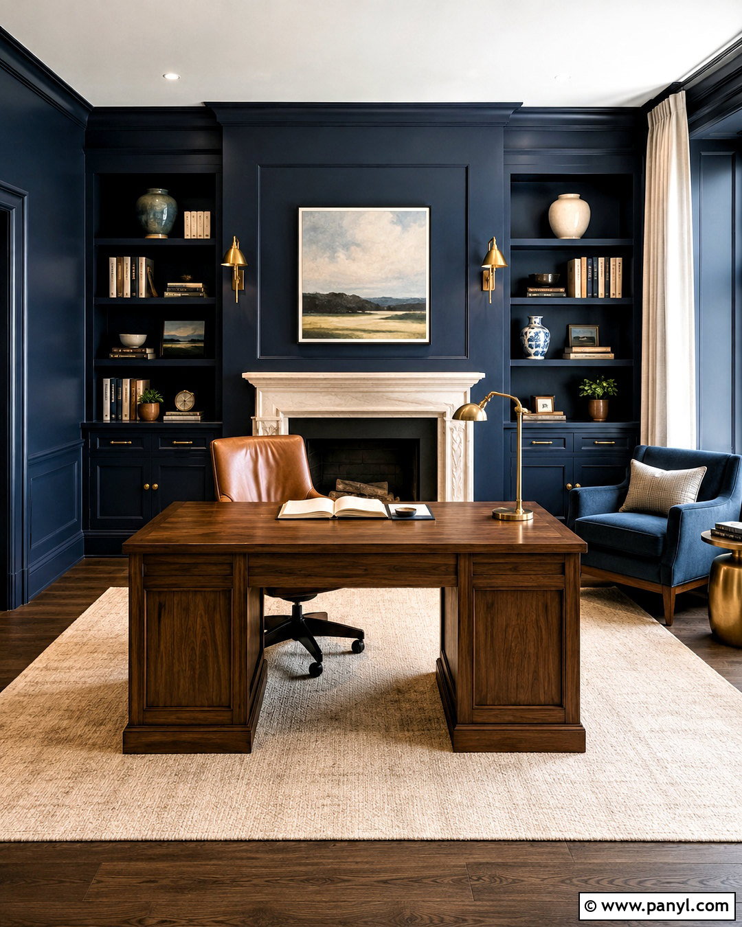 Dark Blue Office With a Fireplace - 20 dark blue office ideas