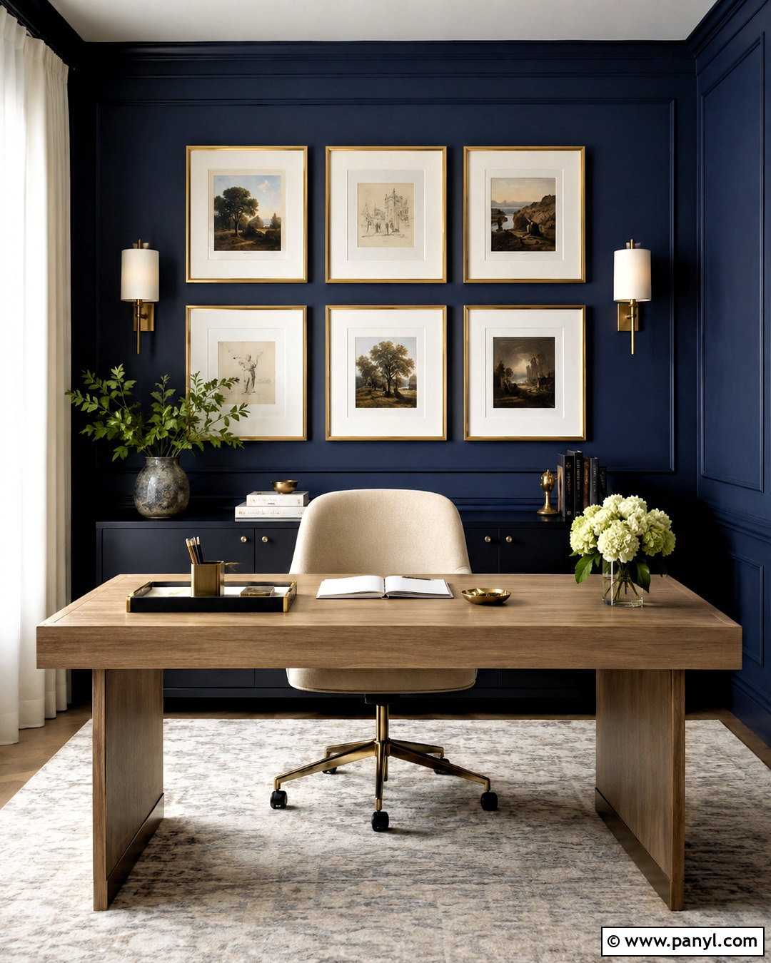 Dark Blue Office With a Gallery Wall - 20 dark blue office ideas