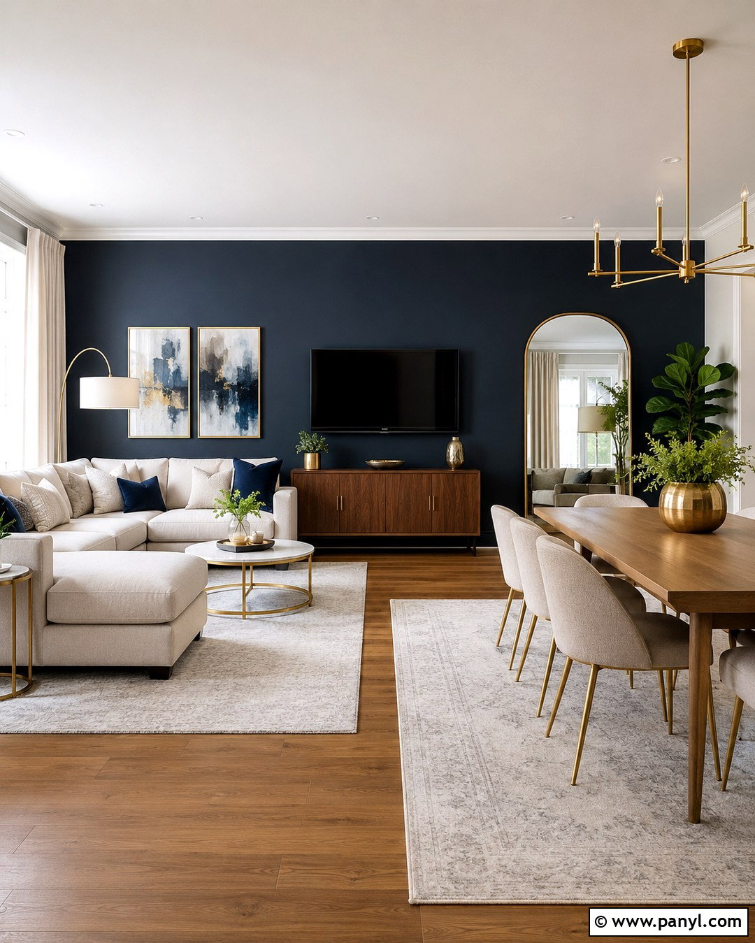 Dark Blue Open Plan Wall With Gold Accents - 20 Dark Blue Wall With Gold Accents