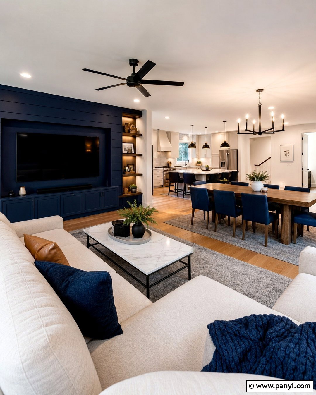 Dark Blue Open-Plan Walls With Zoned Color - 20 Contemporary Dark Blue Walls