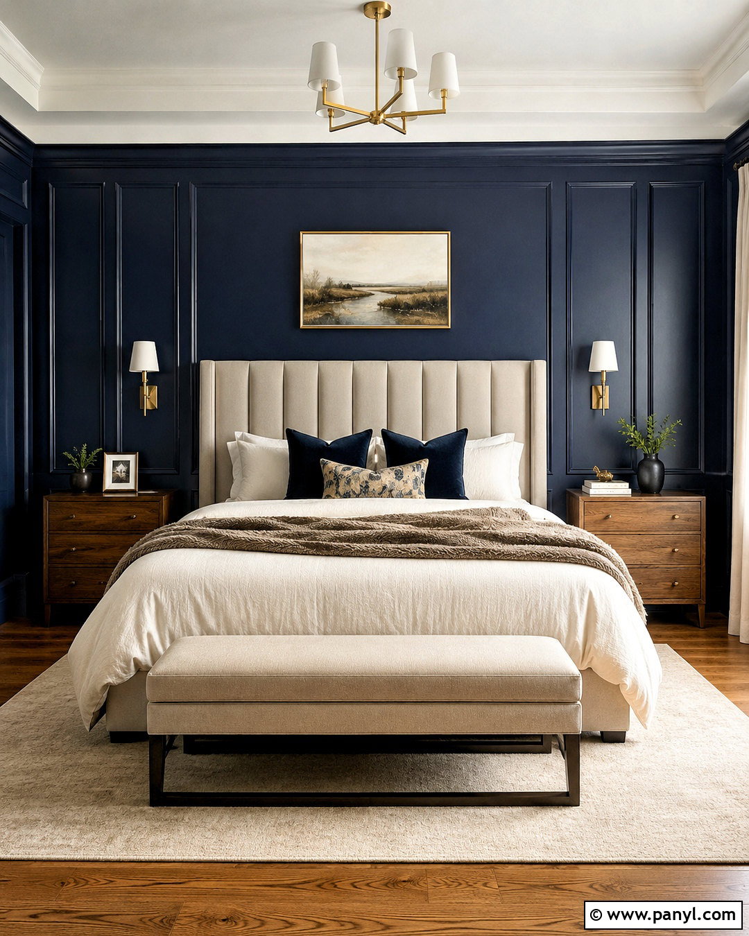 Dark Blue Paneled Bedroom - 20 dark blue bedroom ideas