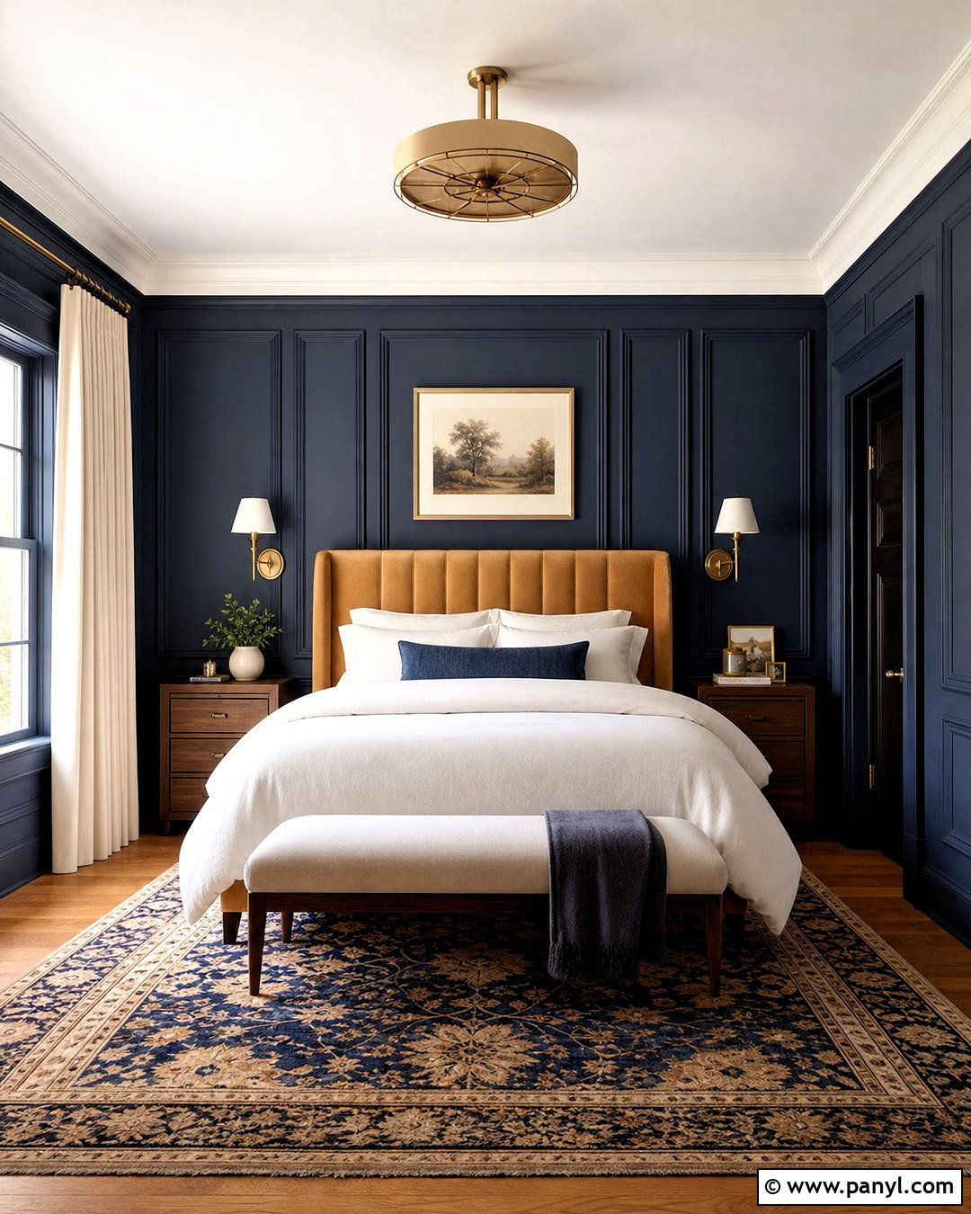 Dark Blue Paneled Bedroom - 20 dark blue wall bedroom ideas