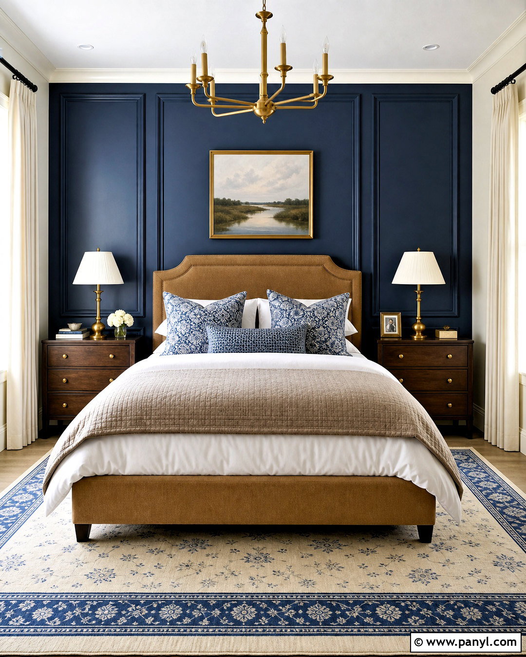 Dark Blue Paneled Bedroom - 20 dark accent wall bedroom ideas