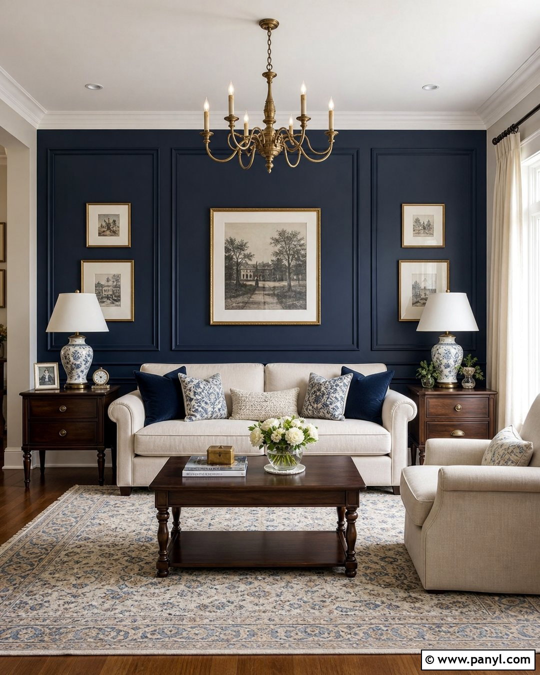 Dark Blue Picture Frame Molding Wall - 35 Dark Blue Accent Wall Ideas