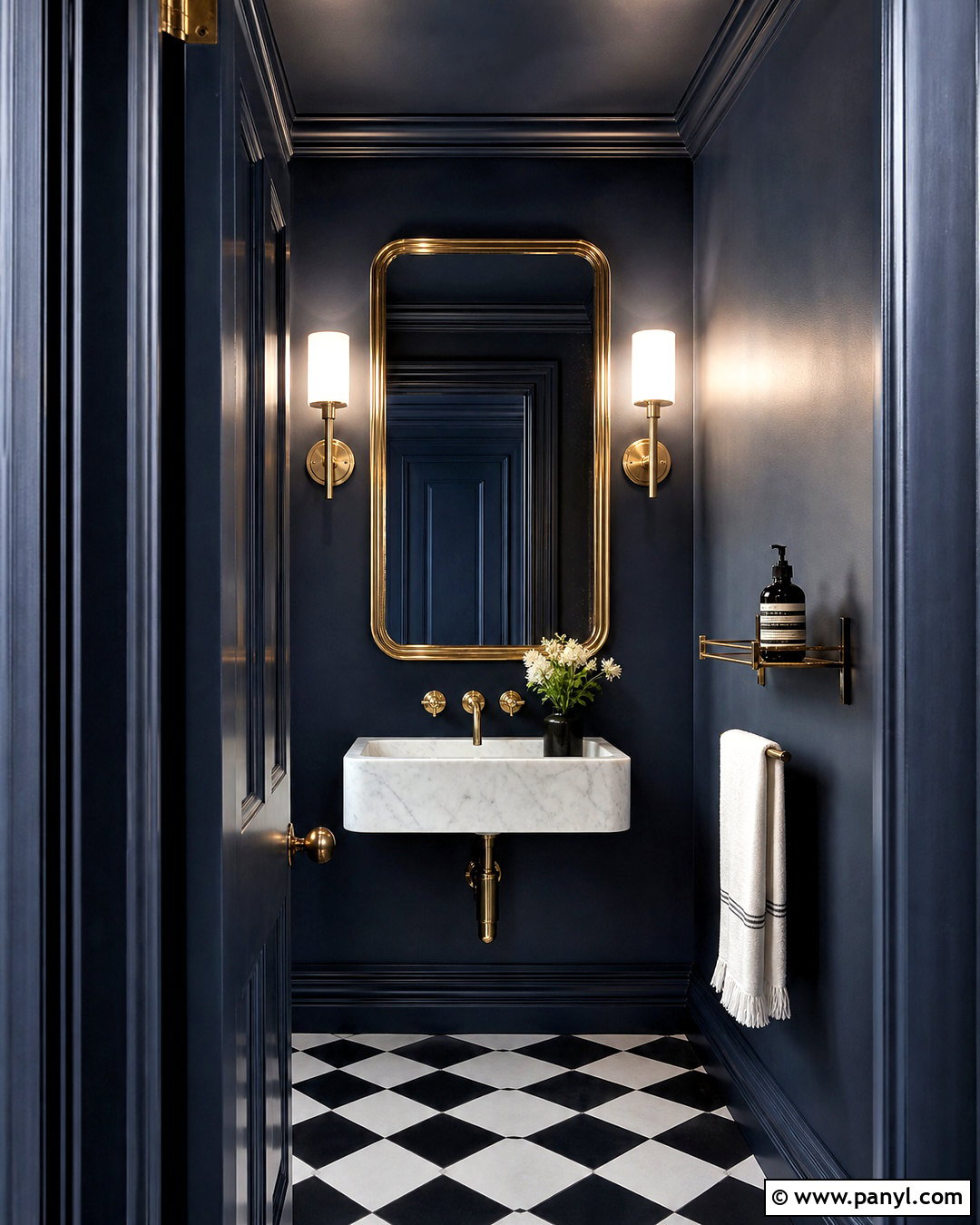 Dark Blue Powder Room - 20 small blue bathroom ideas