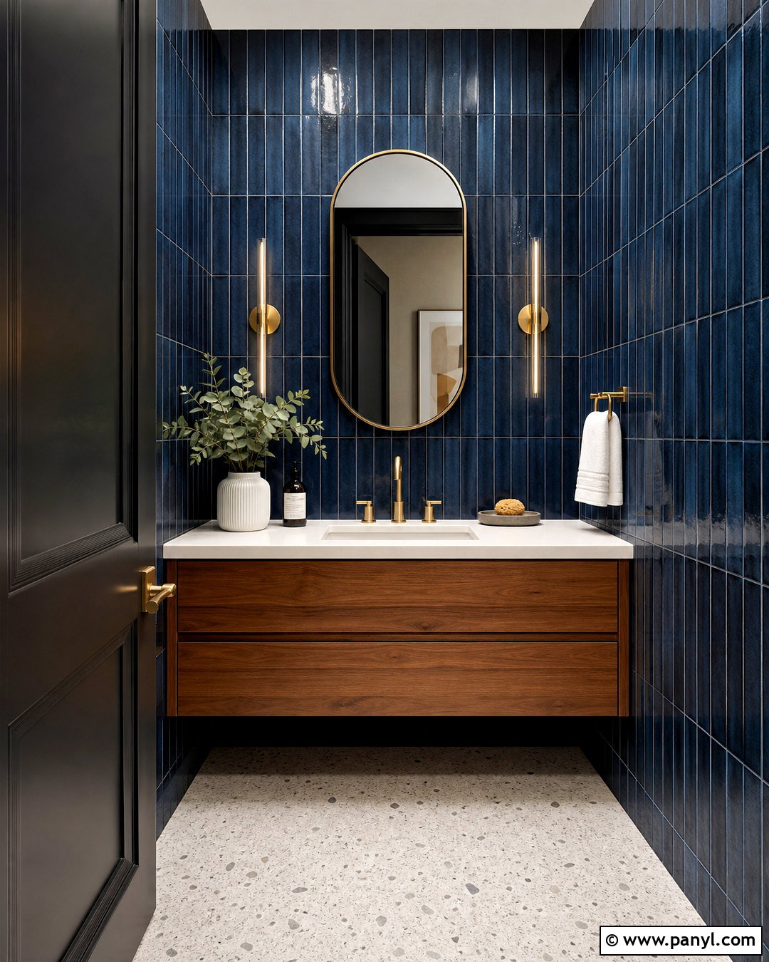 Dark Blue Powder Room With Blue Tile Walls - 20 dark blue powder room ideas