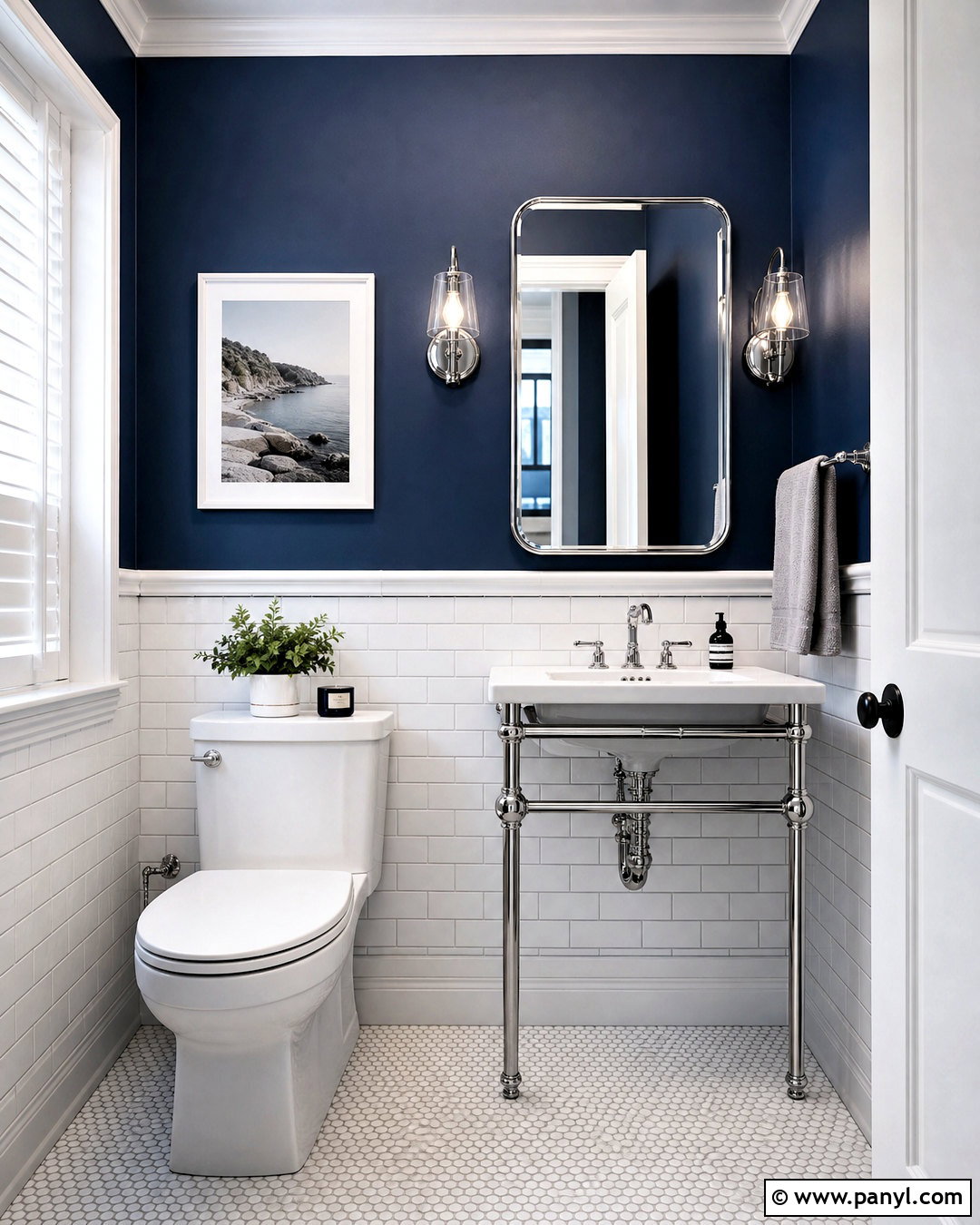 Dark Blue Powder Room With Chrome Fixtures - 20 dark blue powder room ideas