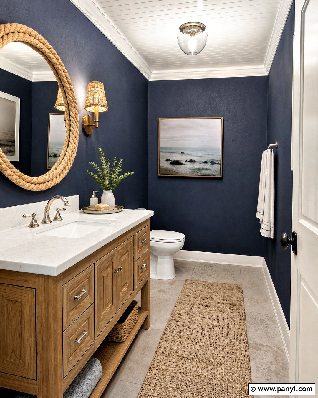 Dark Blue Powder Room With Coastal Decor - 20 dark blue powder room ideas