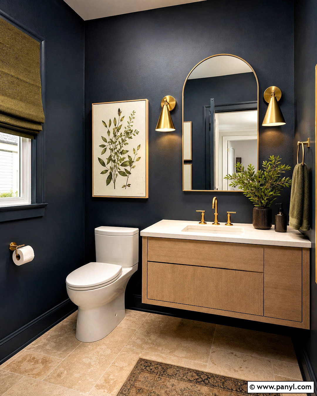 Dark Blue Powder Room With Green Accents - 20 dark blue powder room ideas