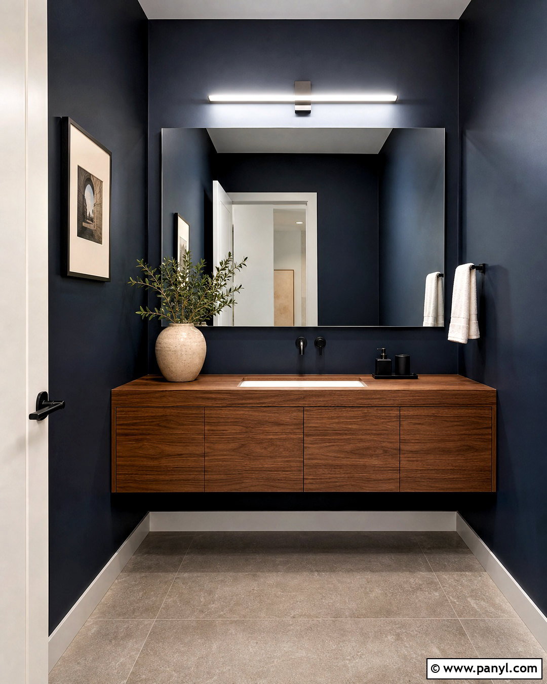 Dark Blue Powder Room With Modern Floating Vanity - 20 dark blue powder room ideas