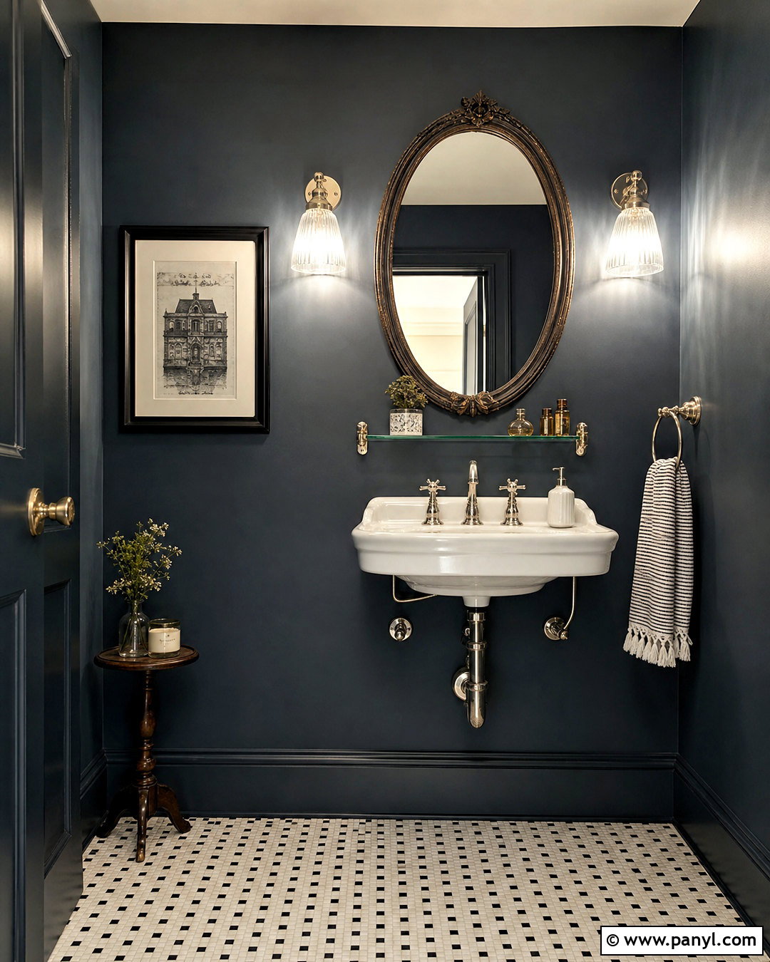 Dark Blue Powder Room With Vintage Sink - 20 dark blue powder room ideas