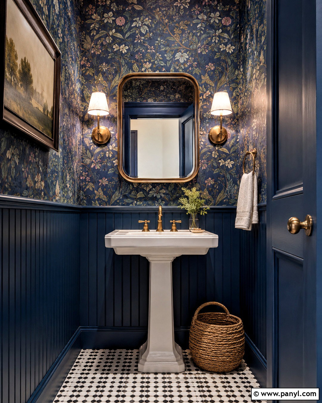 Dark Blue Powder Room With Wallpaper - 20 dark blue rooms
