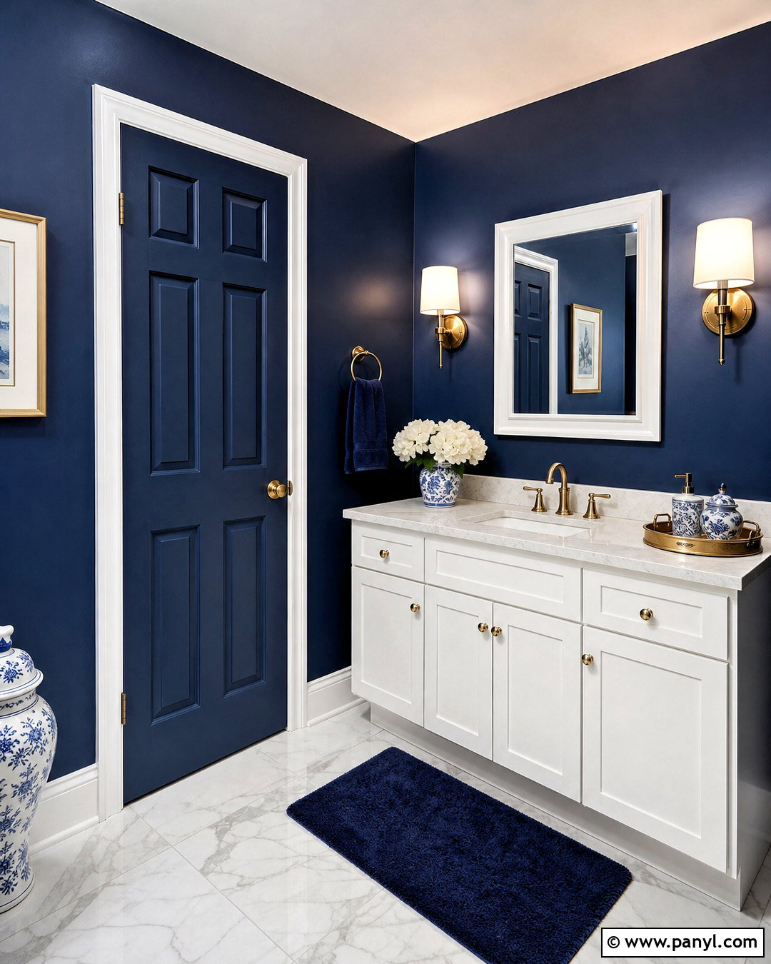 Dark Blue Powder Room With White Vanity - 20 dark blue powder room ideas
