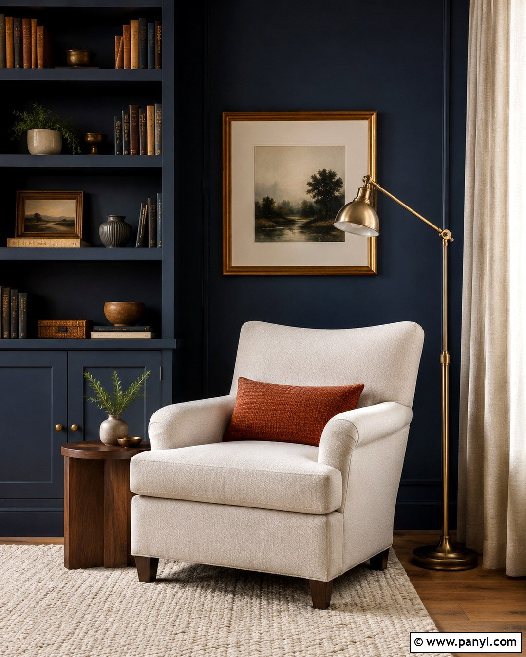 Dark Blue Reading Nook Wall With Gold Light - 20 Dark Blue Wall With Gold Accents