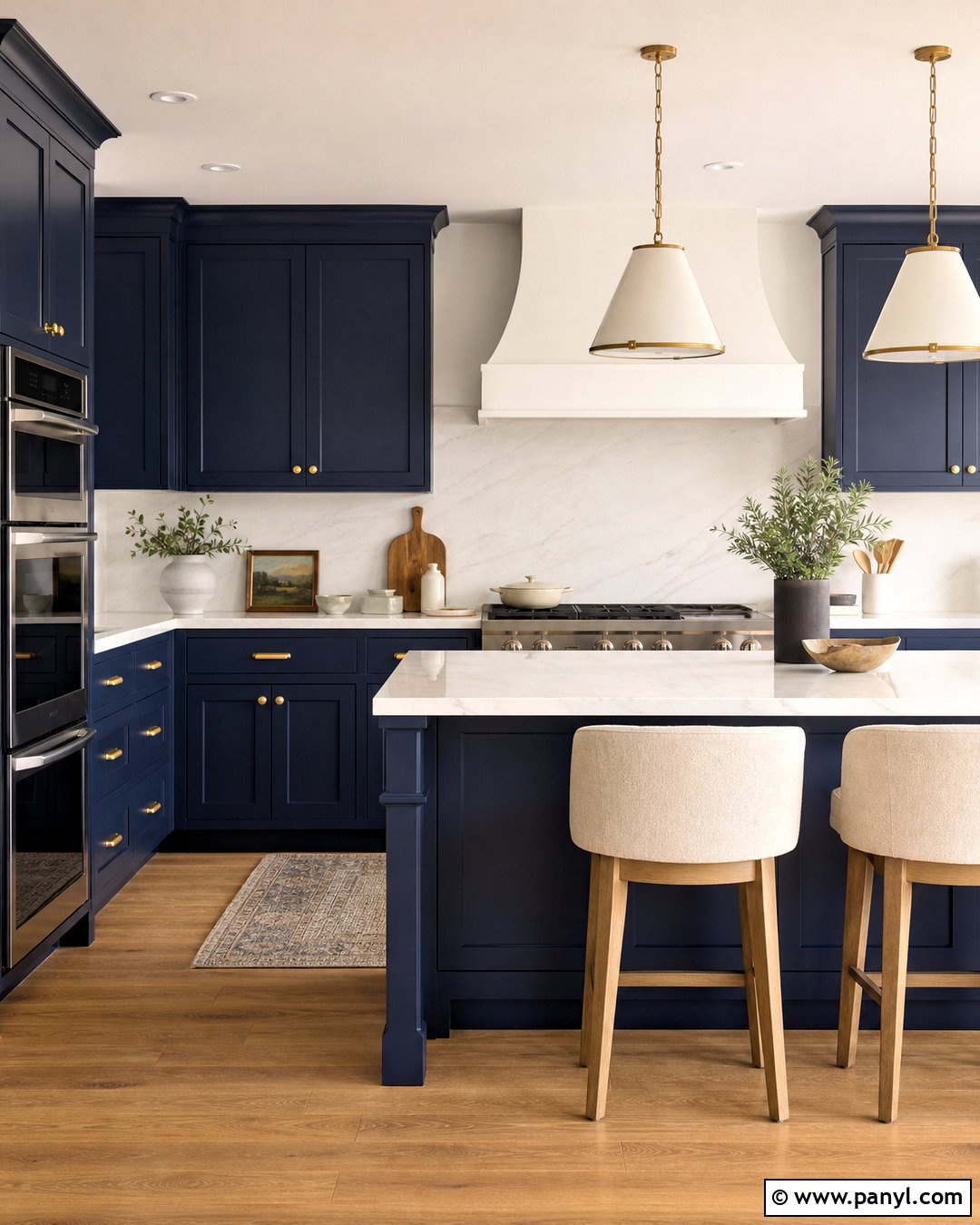 Dark Blue Shaker Kitchen With White Quartz - 20 dark blue and white kitchen ideas