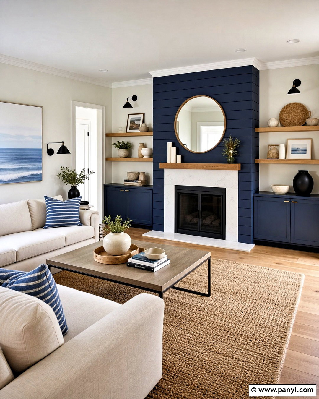 Dark Blue Shiplap Fireplace - 20 dark blue fireplace ideas