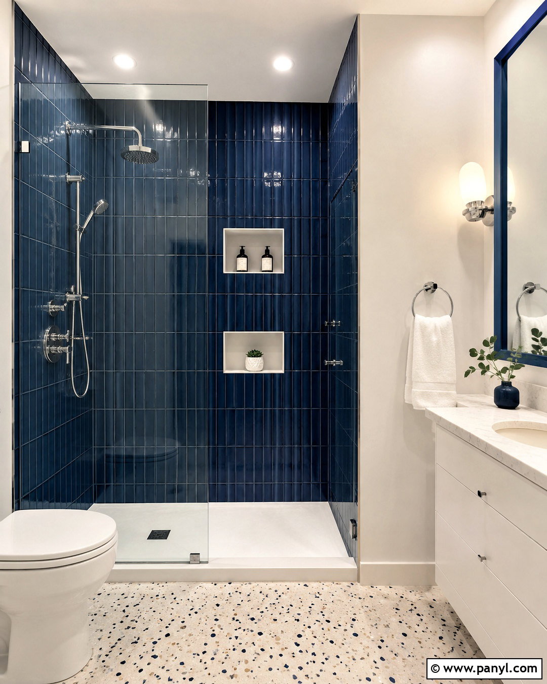 Dark Blue Shower Tile With White Walls - 20 dark blue and white bathroom ideas