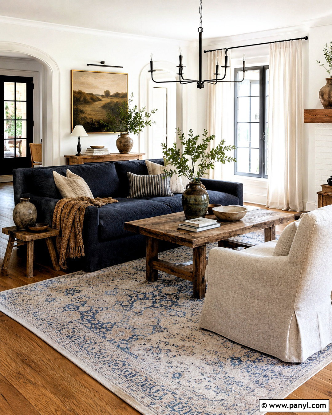Dark Blue Sofa Modern Farmhouse Living Room - 20 dark blue sofa living room ideas