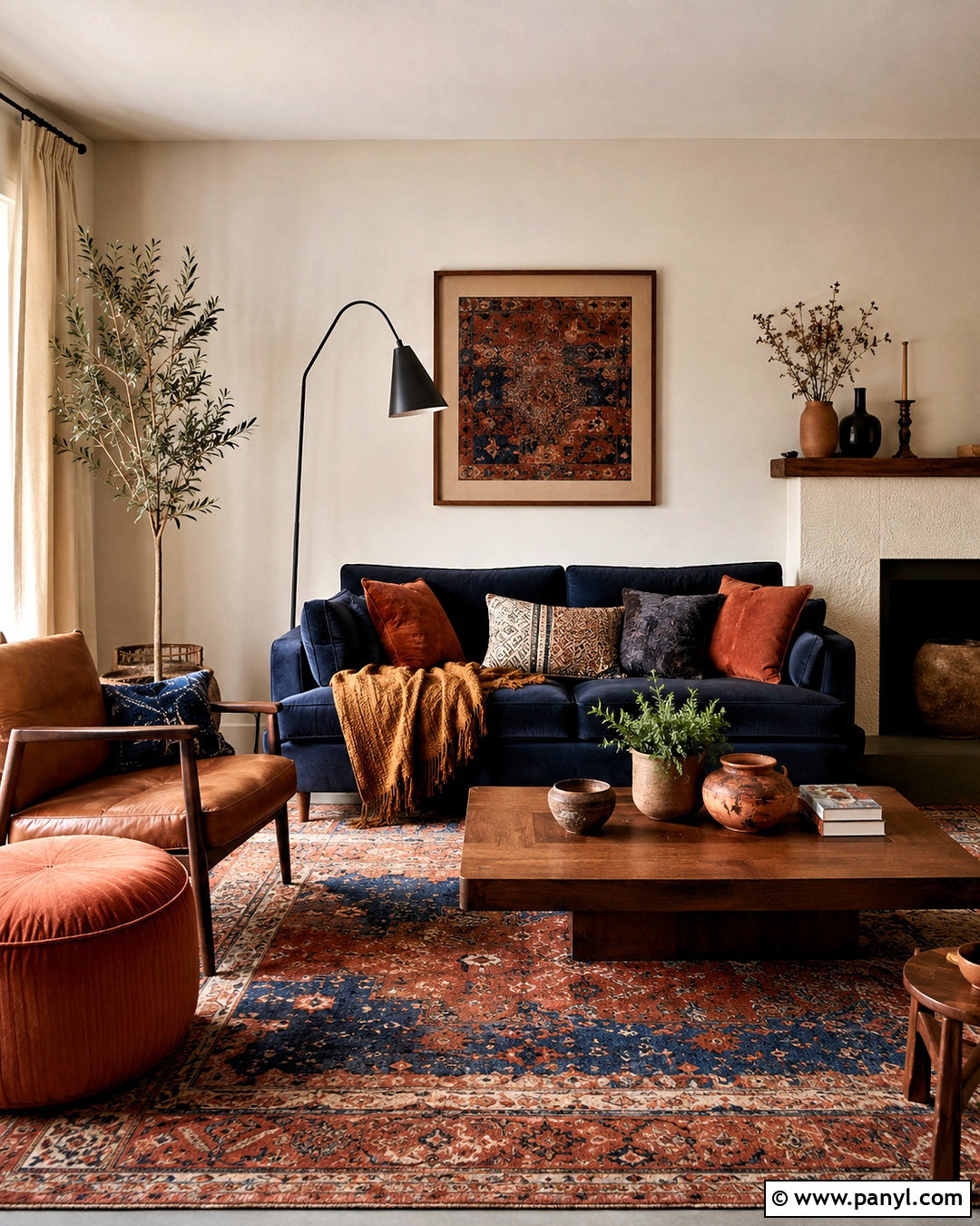 Dark Blue Sofa With Burnt Orange - 20 dark blue sofa living room ideas