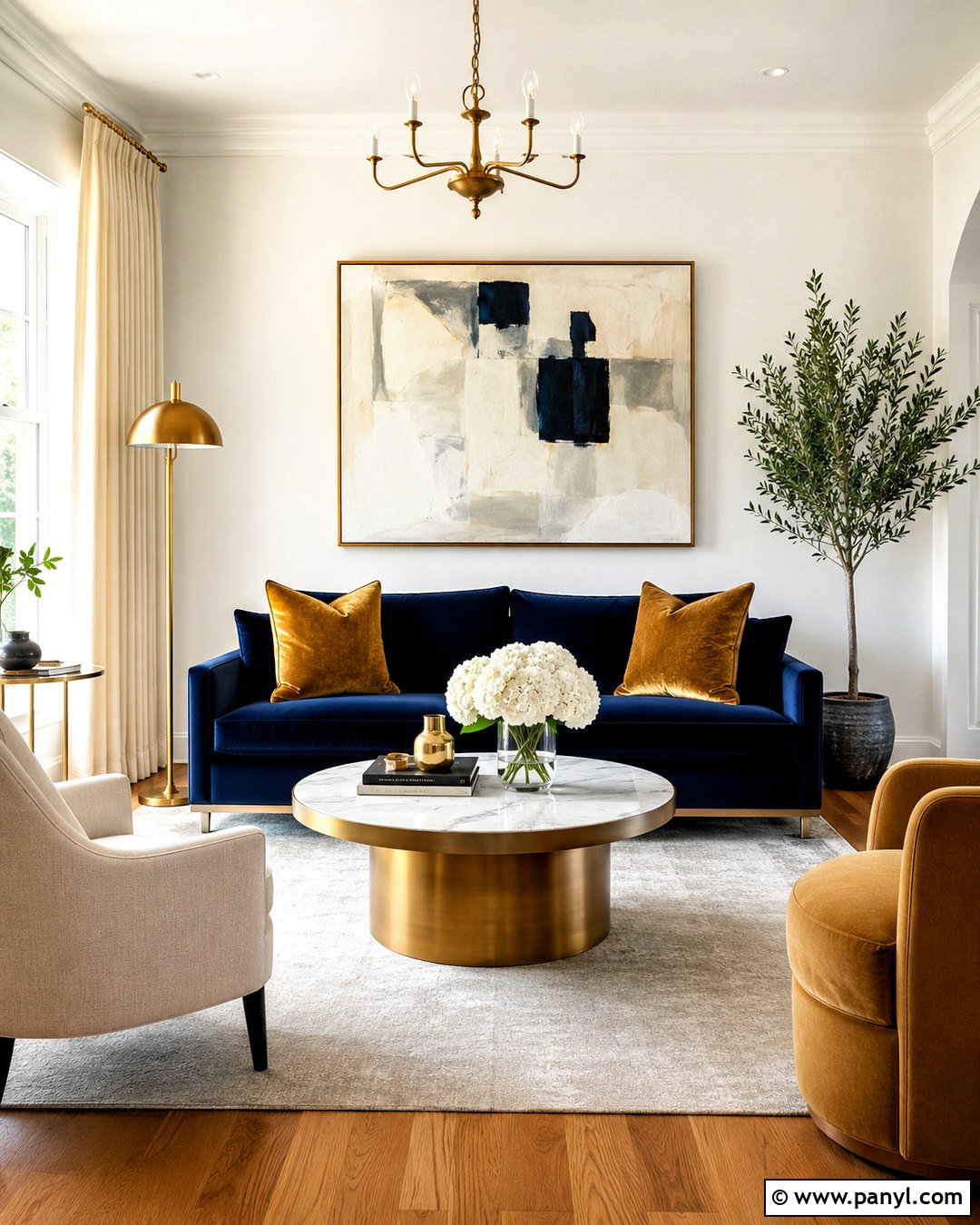 Dark Blue Sofa With Gold Accents - 20 dark blue sofa living room ideas