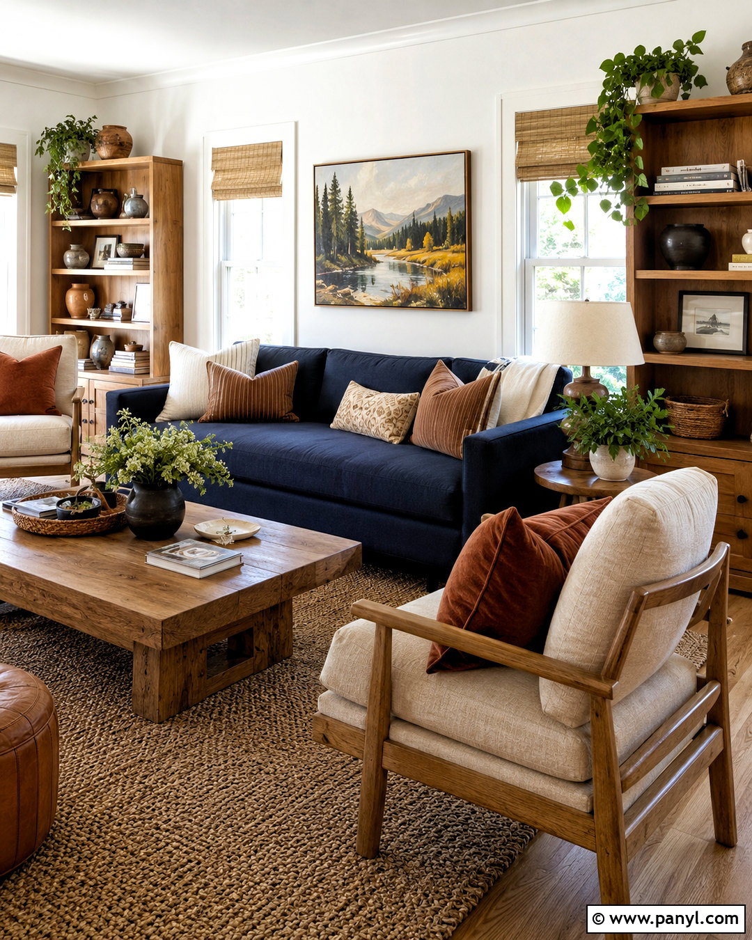 Dark Blue Sofa With Natural Wood - 20 dark blue sofa living room ideas