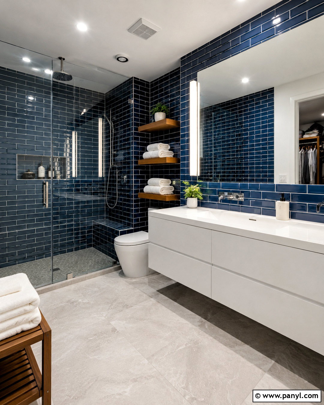 Dark Blue Subway Tile Bathroom - 20 dark blue and white bathroom ideas