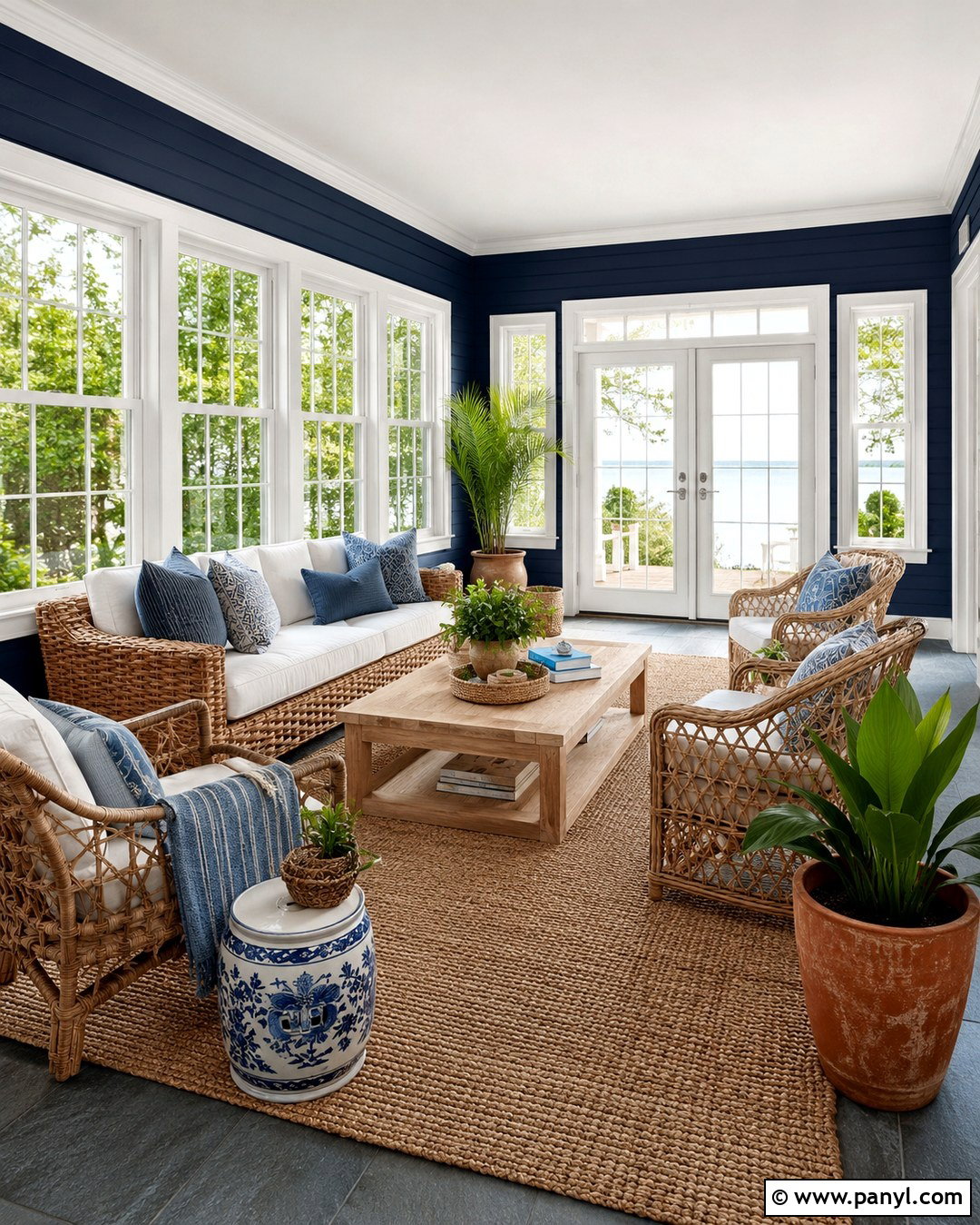 Dark Blue Sunroom With White Windows - 20 Dark Walls With White Windows