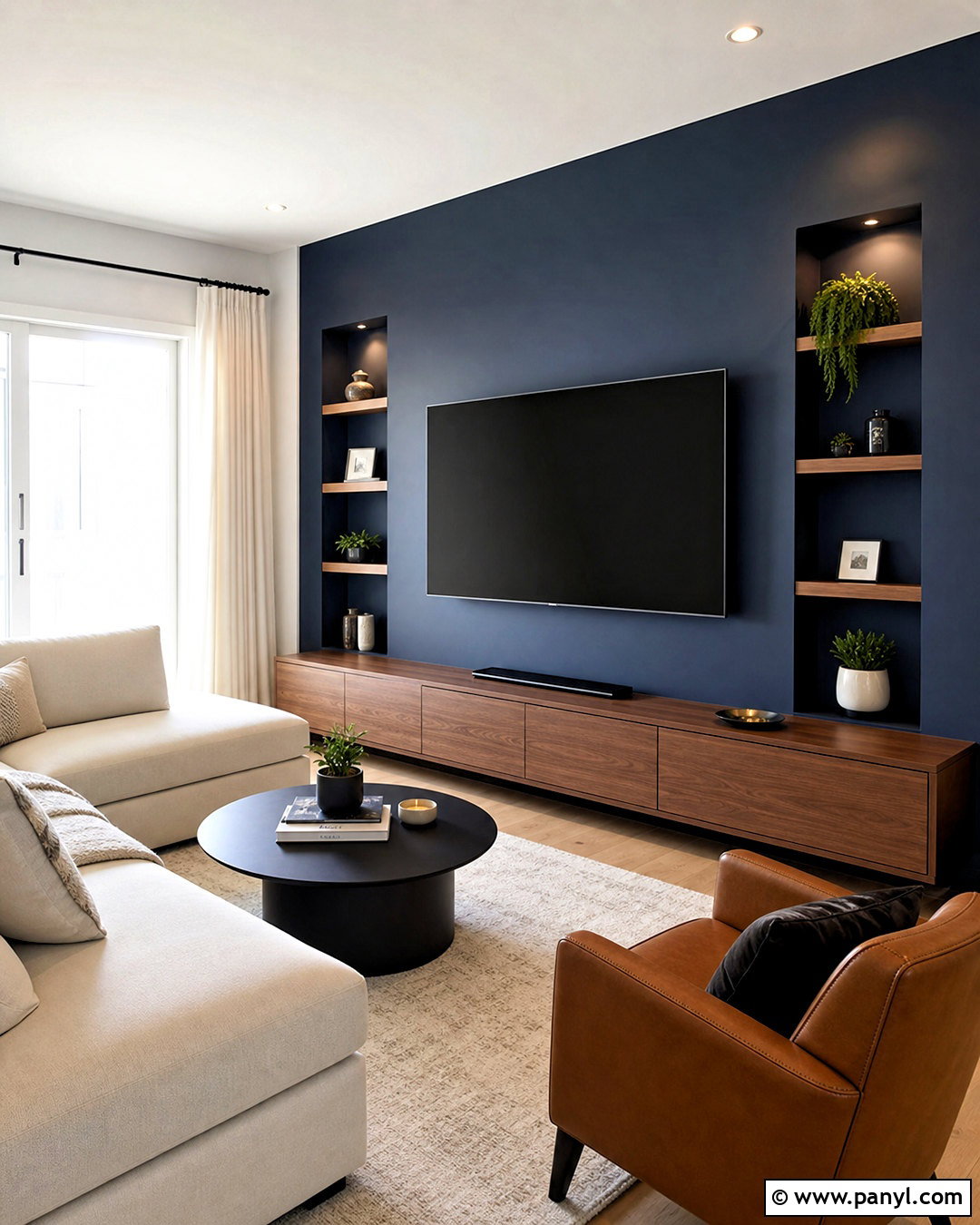 Dark Blue TV Accent Wall - 20 dark blue accent wall living room ideas