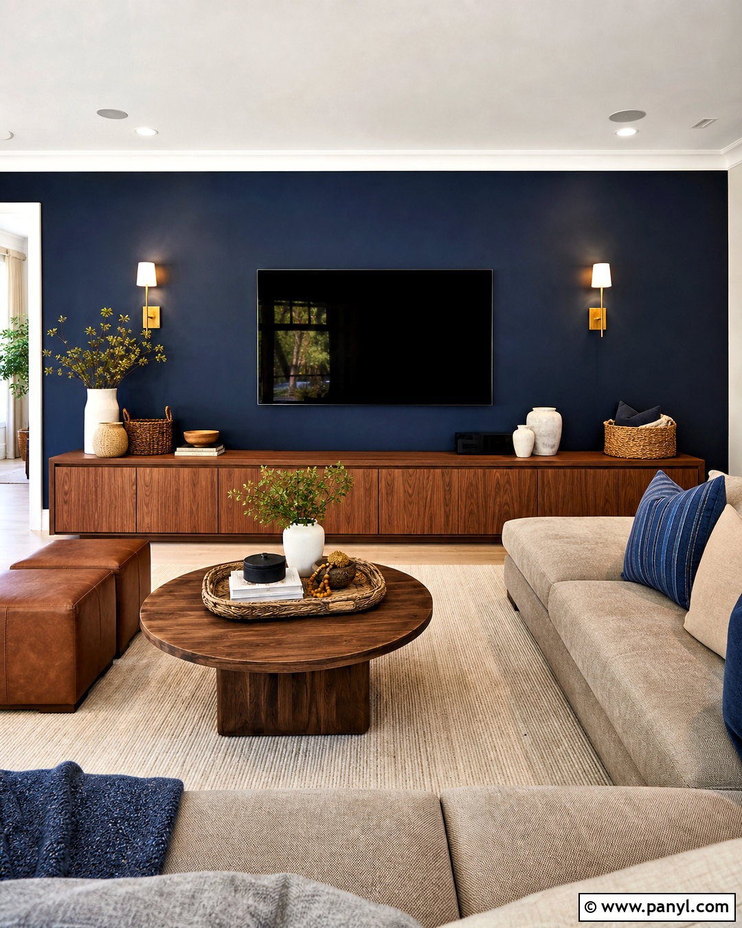 Dark Blue TV Accent Wall - 20 dark accent wall living room ideas