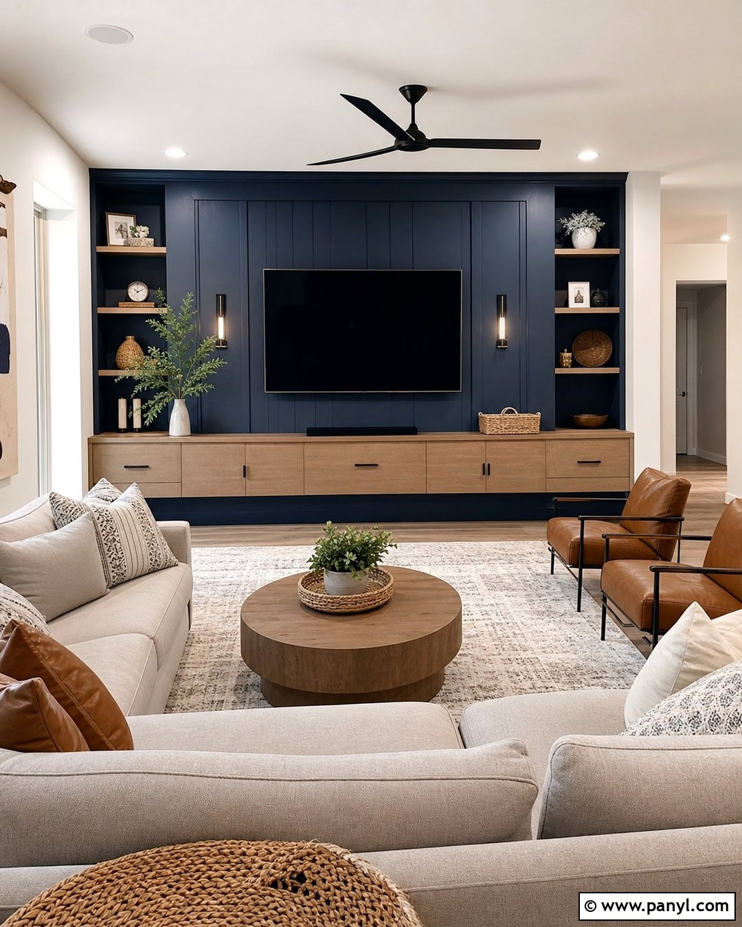 Dark Blue TV Feature Wall - 35 blue feature wall ideas