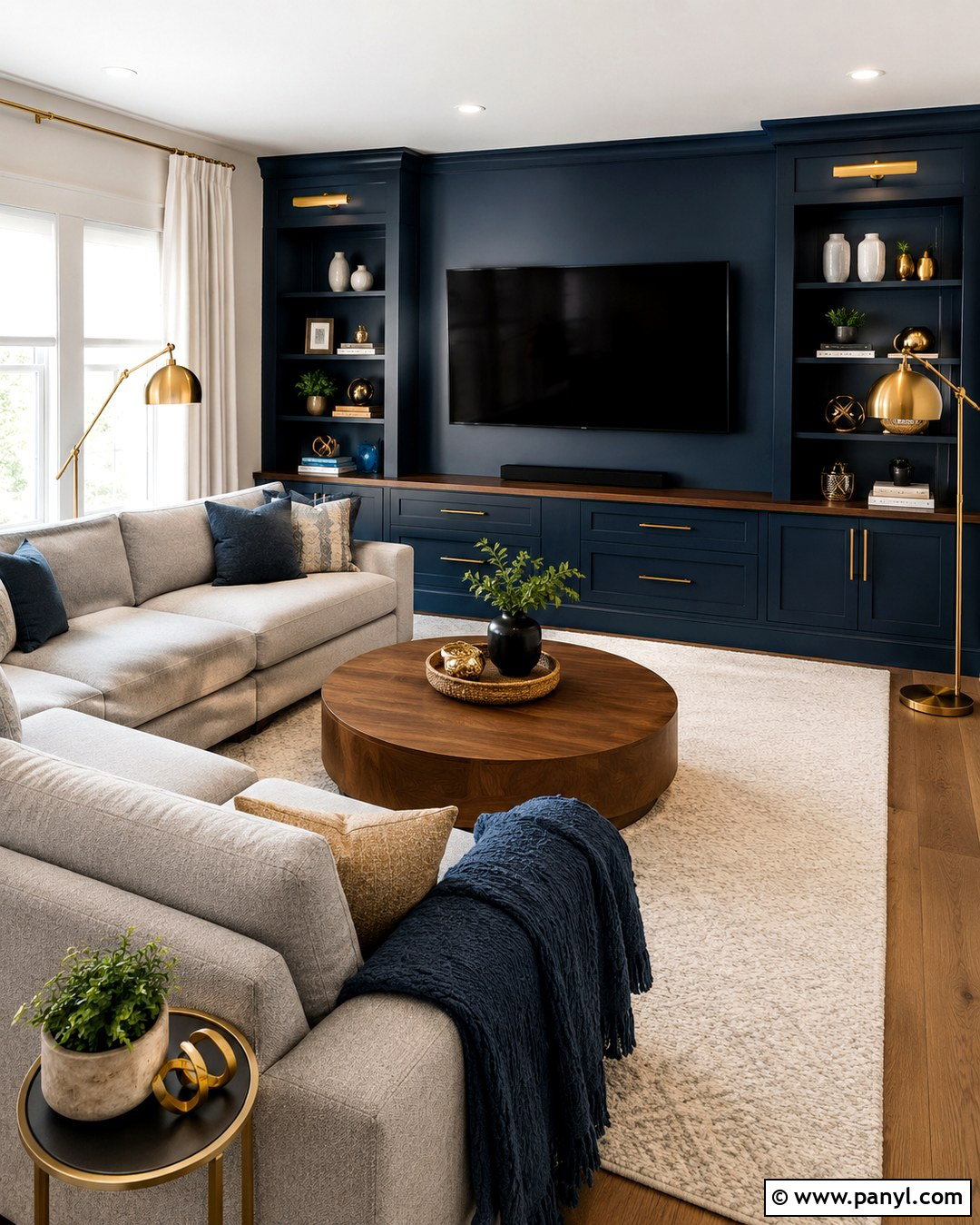 Dark Blue TV Wall With Gold Cabinets - 20 Dark Blue Wall With Gold Accents
