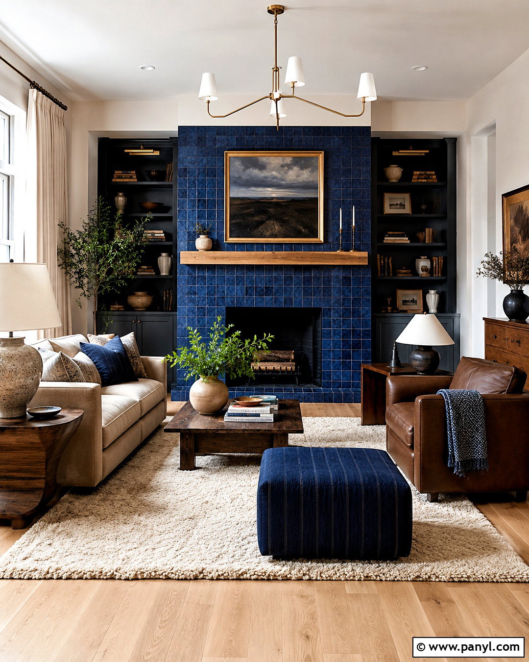 Dark Blue Tiled Fireplace - 20 moody fireplace ideas