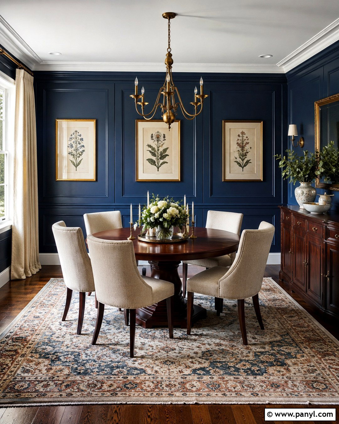 Dark Blue Traditional Dining Wall With Gold Frames - 20 Dark Blue Wall With Gold Accents