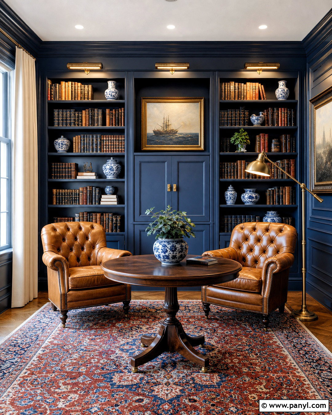 Dark Blue Traditional Library - 20 dark blue interior design ideas