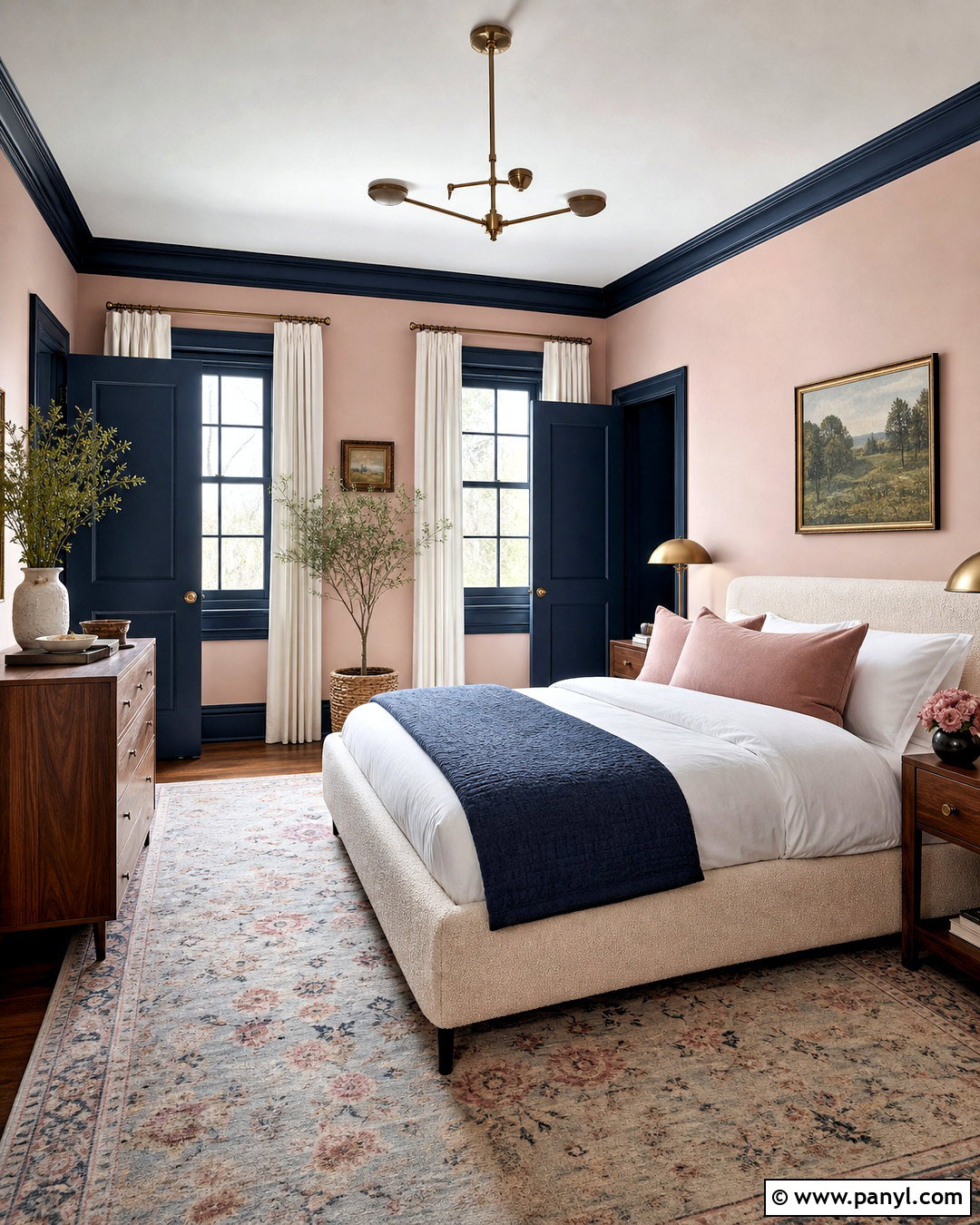 Dark Blue Trim Bedroom With Blush Walls - 20 blue trim bedroom ideas