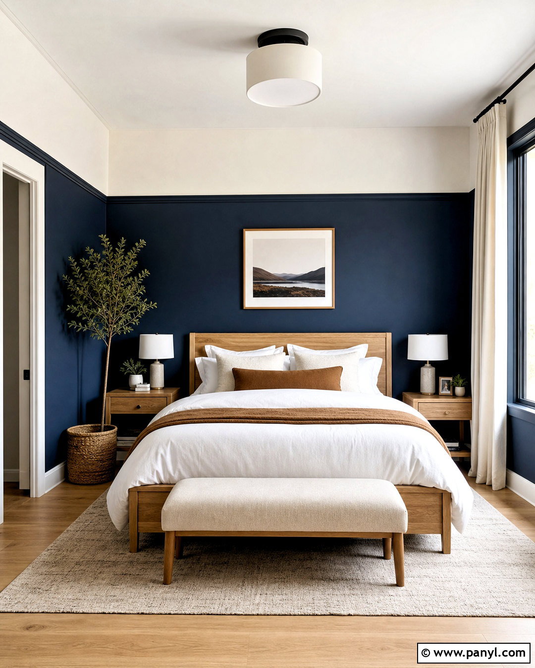 Dark Blue Two-Tone Bedroom Wall - 20 dark blue wall paint ideas