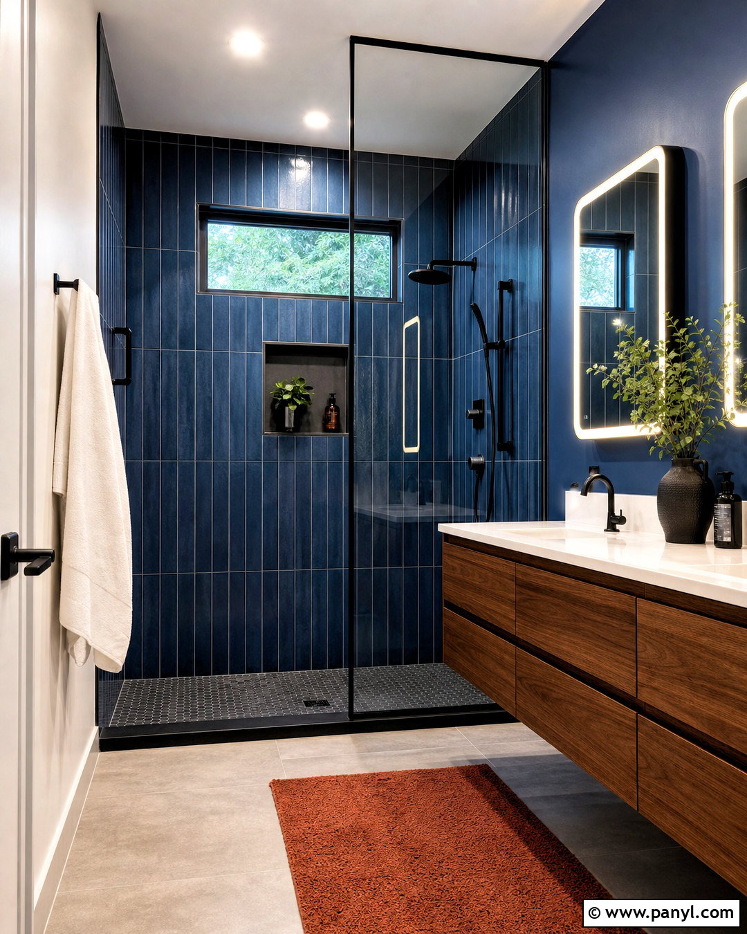 Dark Blue Walk-In Shower - 20 bathroom remodel blue ideas