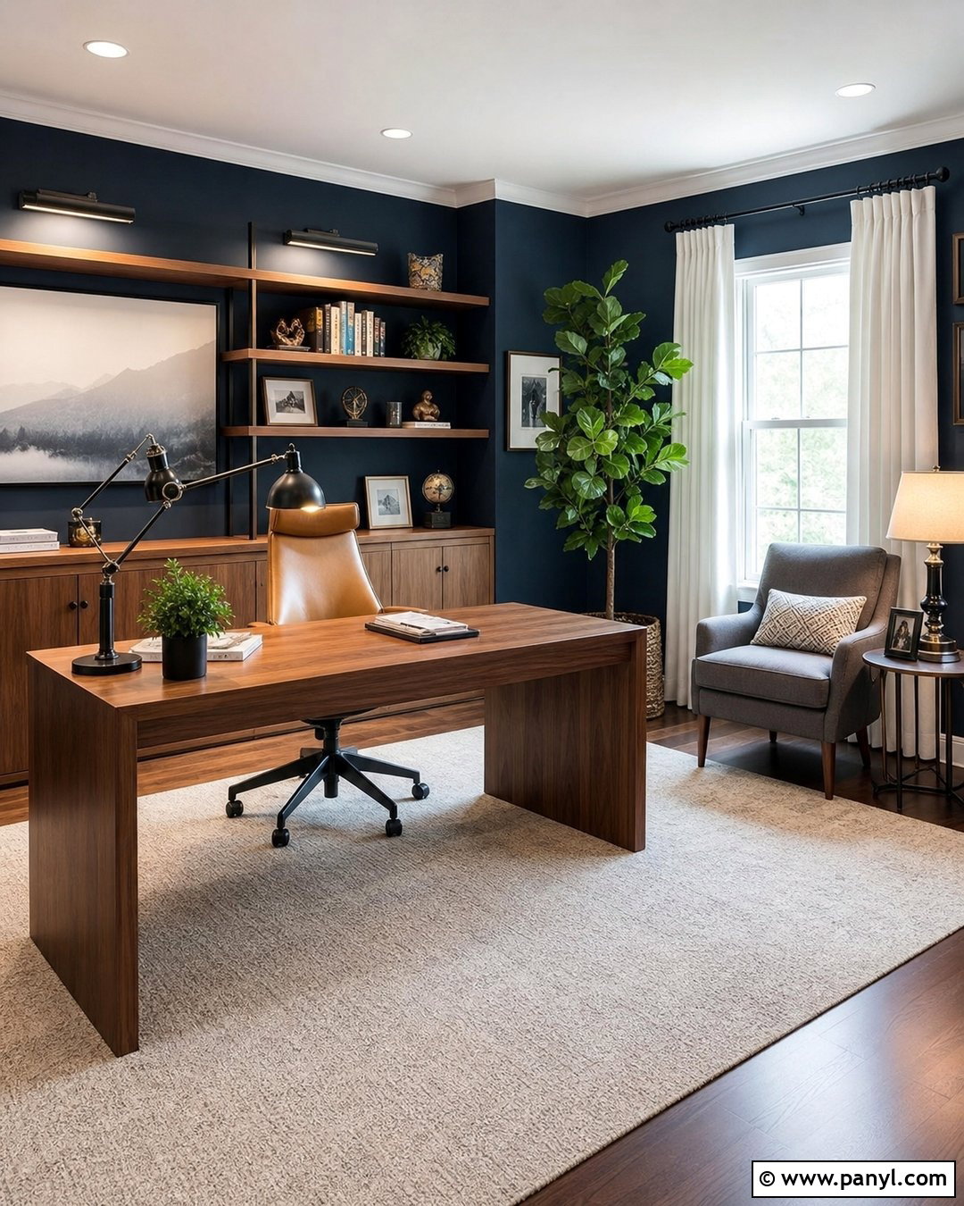 Dark Blue Walls In A Home Office - 45 dark blue walls