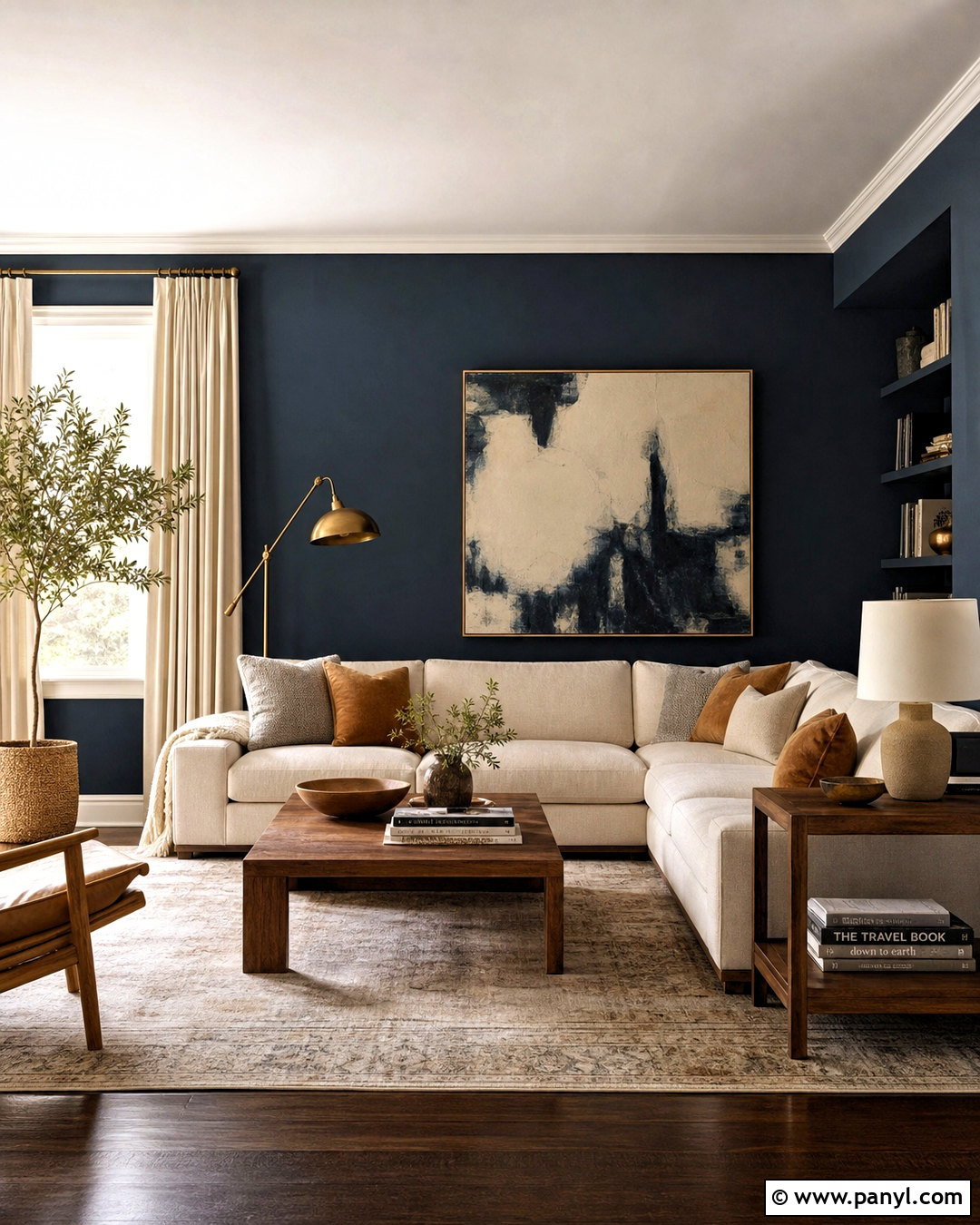 Dark Blue Walls With A Cream Sofa - 20 dark blue walls living room ideas
