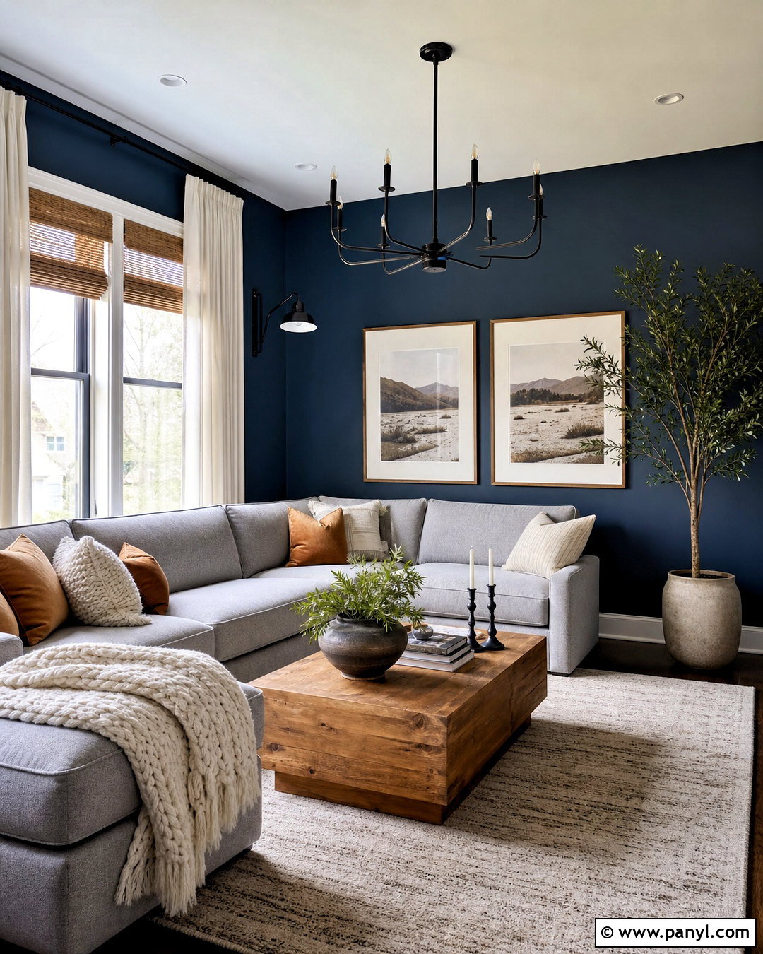Dark Blue Walls With A Gray Sofa - 20 dark blue walls living room ideas