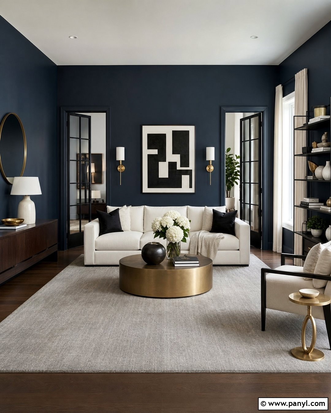 Dark Blue Walls With Black And Brass - 20 Contemporary Dark Blue Walls