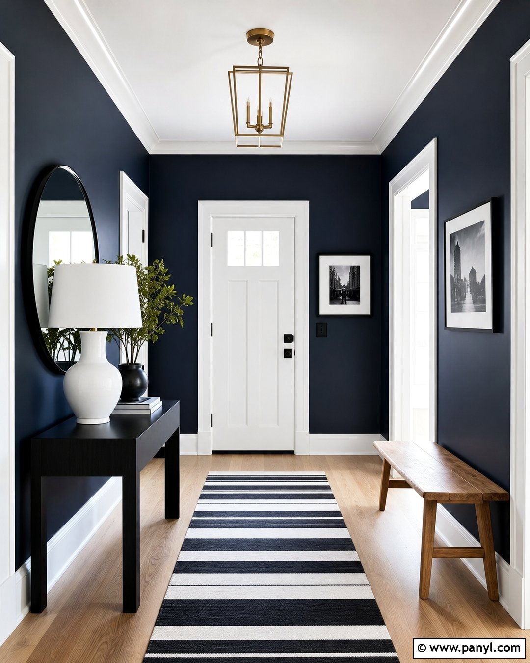 Dark Blue Walls With Black And White - 20 Dark Blue Wall Contrast Ideas