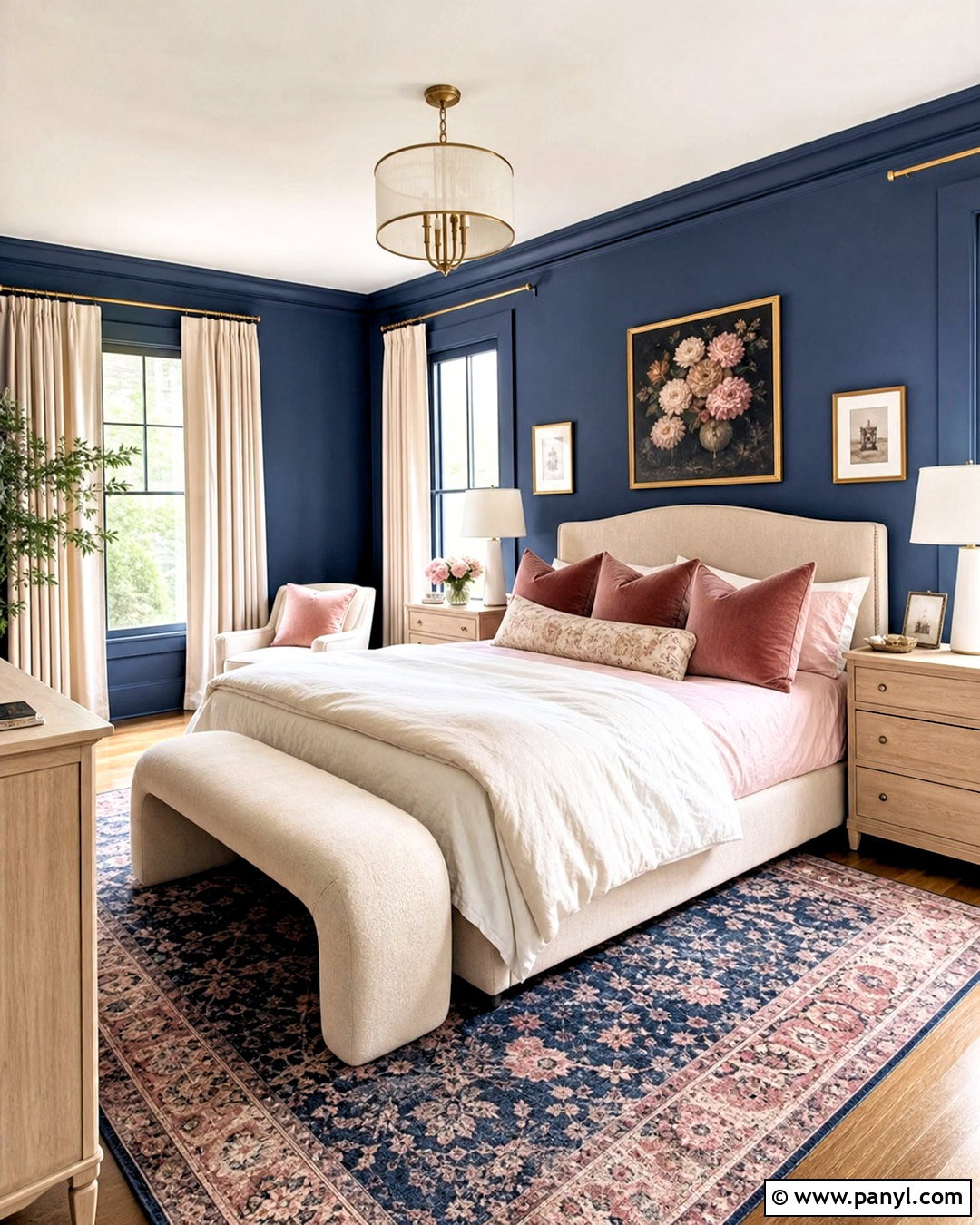 Dark Blue Walls With Blush Pink - 20 dark blue walls bedroom ideas