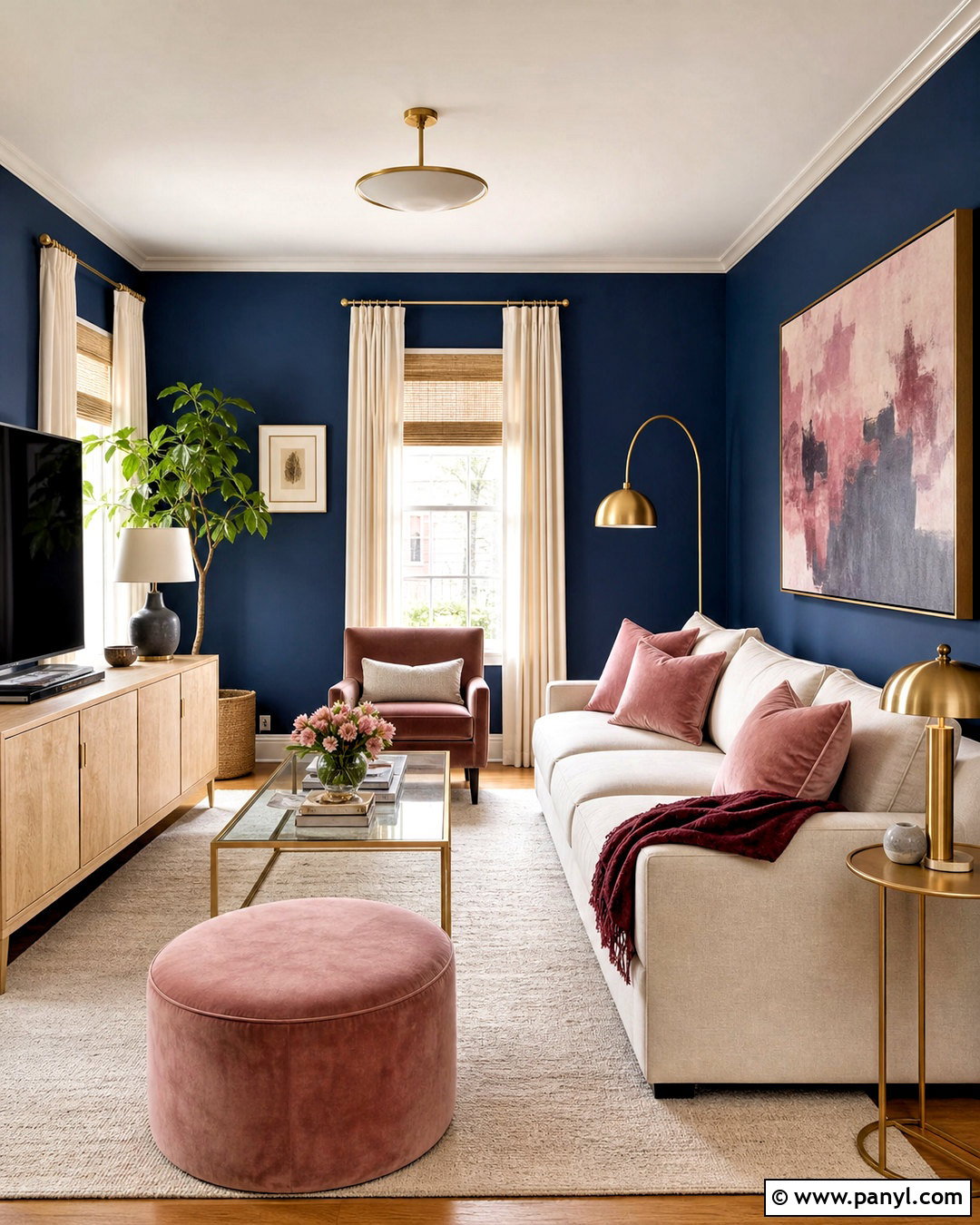 Dark Blue Walls With Blush Pink Decor - 20 dark blue walls living room ideas
