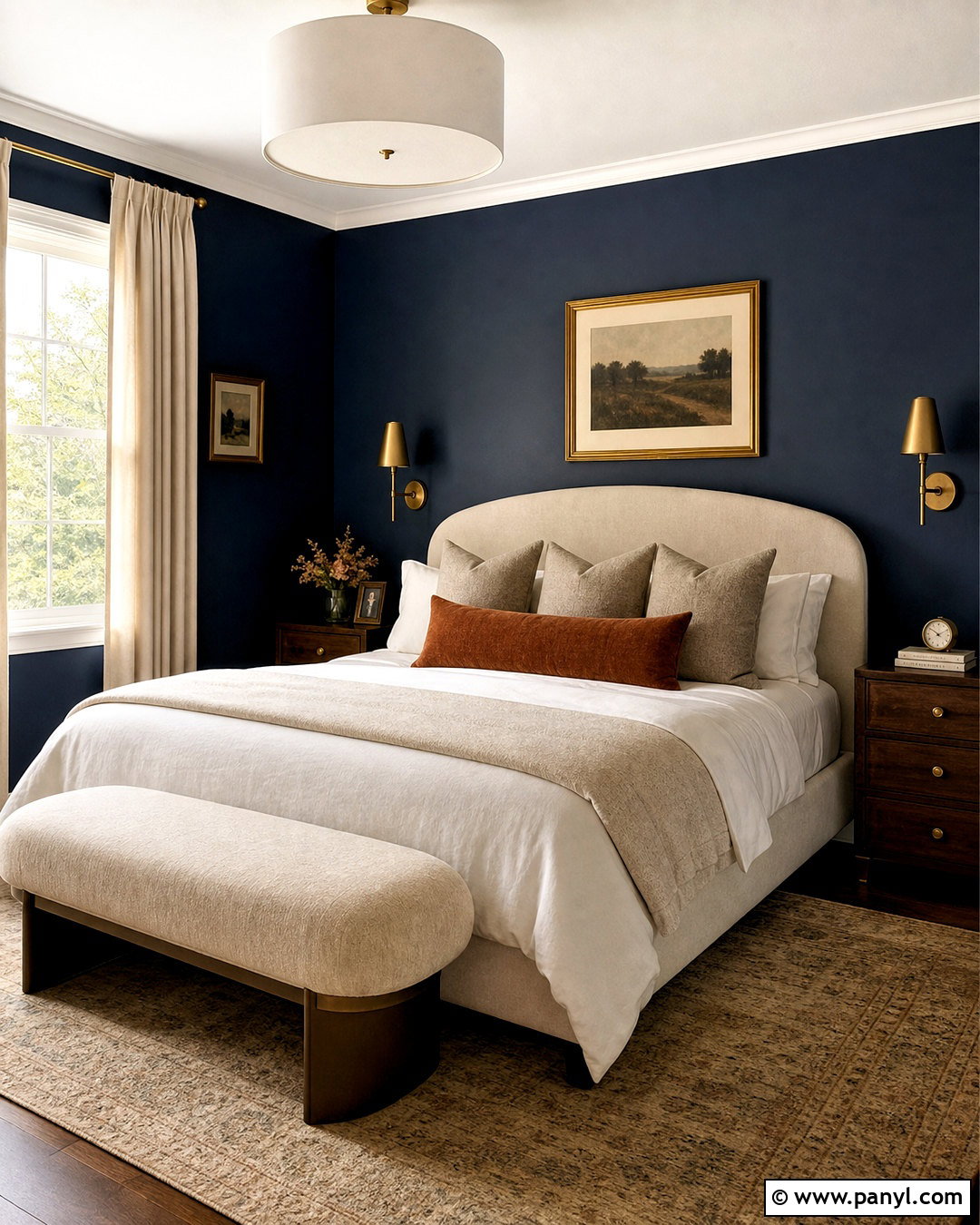 Dark Blue Walls With Brass Accents - 20 dark blue walls bedroom ideas