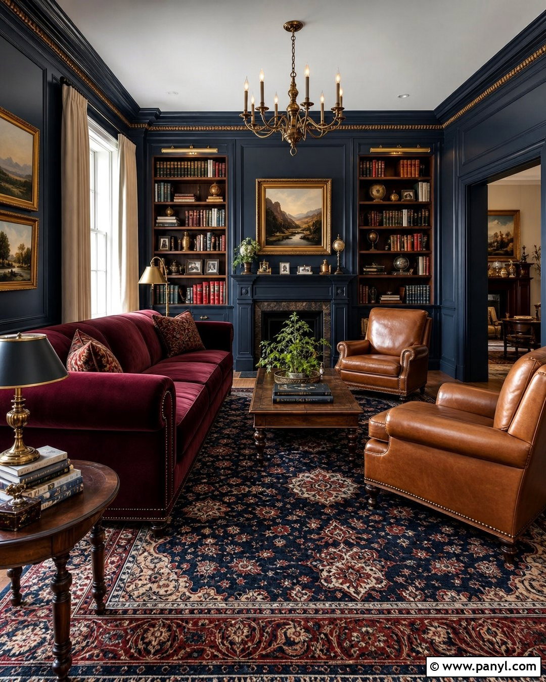 Dark Blue Walls With Burgundy Furniture - 20 Dark Blue Wall Contrast Ideas