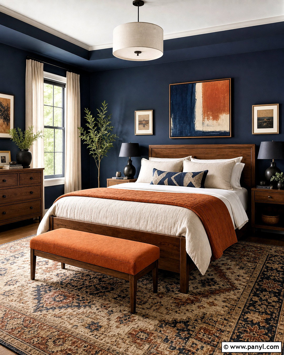 Dark Blue Walls With Burnt Orange - 20 dark blue walls bedroom ideas