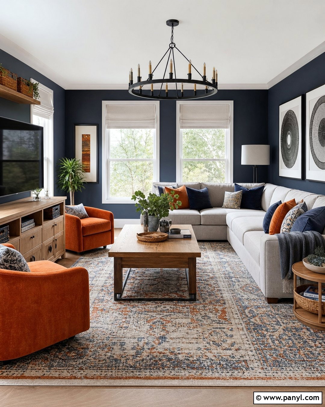 Dark Blue Walls With Burnt Orange - 20 Dark Blue Wall Contrast Ideas